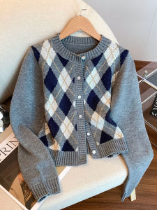 เสื้อสเวตเตอร์ถักคอโปโลแขนยาวทรงสั้นฤดูใบไม้ร่วง/ฤดูหนาว ดีไซน์ย้อนยุค สไตล์วิทยาลัย เสื้อคลุมคาร์ดิแกนเปิดผูกโบว์ ทรงเข้ารูป