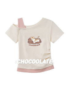 Crop Color Block Off-shoulder T-Shirt