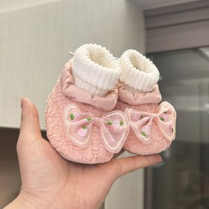 Princess Style Baby Girl Shoes Socks Anti-Slip Ties Learning to Walk Shoes for 0-3-6 Months 1 Year Old Infants High Top EVA Sole