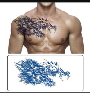 Fruit Ink Tatoo Herbal Semi Permanen Tahan Lama 1 Bulan Anti Air Motif Naga Besar Biru SERI GZXT-061 - Temporary Tattoo Tangan Kaki Dada Punggung Tubuh Pria