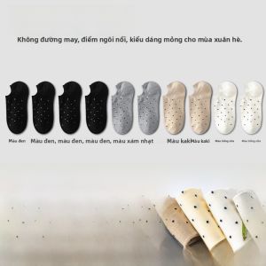 MiiOW | Tất thuyền mỏng mùa hè không rơi MiiOW Cat People cho nữ màu xám cổ thấp họa tiết tròn vô hình bằng cotton chống trượt