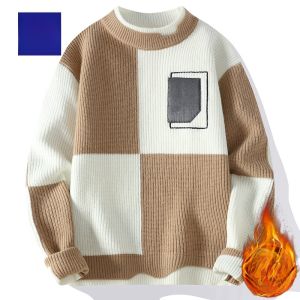 ROMON | Lormen Mens Fleece Lined Loose Fit Casual Round Neck Knitwear Thermal Underwear Fashionable Winter Sweater Street Style Long Sleeve