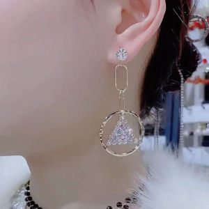 925 Sterling Silver Geometric Asymmetric Long Earrings Women Fashionable Unique Design Ear Jewelry Drop Earrings Korean Style