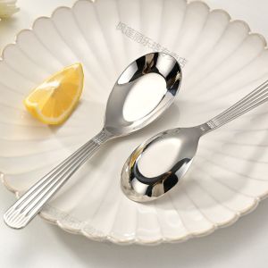 Hotel Dining Beautiful Stripe Flat Bottom Soup Spoon Dessert Creative Milk Tea Comfortable Spoon Stainless Steel Cutlery