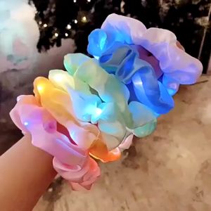 Hair Ring Led Hair Accessories Elastic Hair Bands Light Up Ponytail Scrunchies Glow In The Dark Hair Ties Halloween Christmas Party Halloween Decoration