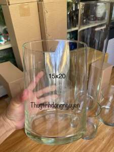 (D15cm x H20cm) Bình thuỷ tinh hình trụ tròn 15x20cm - Hồ cá mini - terarium - decor bàn làm việc shop hoa.