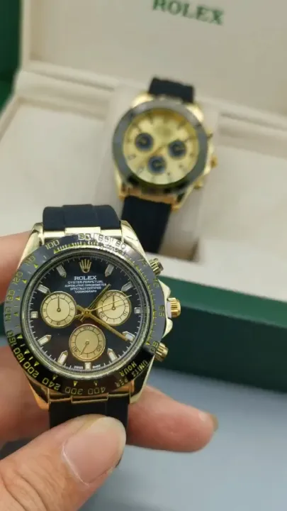 นาฬิกาทางการ [จัดส่งในประเทศไทย] RXL นาฬิกาสวิสผู้ชายอัตโนมัติกลไกการเคลื่อนไหวกันน้ำโครโนกราฟนาฬิกาหรูโทนสีทอง 40mm หน้าปัดทองกรณียางเข็มขัดกับโลโก้