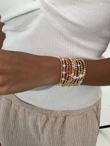 Ingemark 7 Styles Goth Acrylic Imitation Pearl Elastic Chain Bracelets for Women Boho Stacked Strand Beads Bangle Couple Jewelry