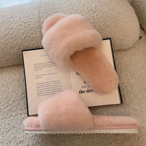 2024 Fall and Winter New Australian Sheep Fur One-Word Slippers Wool Slippers Home Beef Tendon Soft Bottom Fluffy Slippers Women