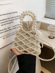 French Elegance Pearl Handbag Handmade Beaded Bucket Crossbody Bag Summer Mobile Phone Small Bag Trendy Ladies Purse