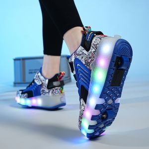 Flash Light up Skate Shoes with Wheels Dual Wheelled Rolling Bottom Sports Walking Shoes for Boys And Girls