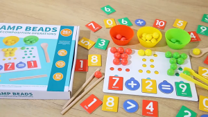 Math Training Wooden Clip Beads Montessori Toy Rainbow Color Sorting Game