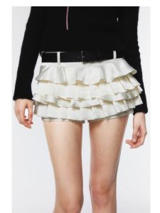 Ridescent Low เอว กระโปรงพลีท Vintage ผ้าซาติน Fun Cake Style Anti-light Four Seasons ผู้หญิง Mini กระโปรง หวาน ทรงเอ Pure Color