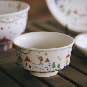Cute Cartoon High Footed Bowl Plate Cup Set Practical Gift for Eating Fruit Yogurt Daily Use Dishwasher Support Cleaning