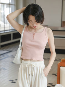 Pure Cotton U-Neck Camisole Womens Summer Basic Style Inner Bottoming Shirt Half-Open Collar Sleeveless Short Top Outwear