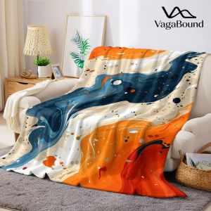 orange blue fluid marble Flannel Blanket Warm Soft Halloween Christmas Decorative Couch Warm Cozy All-Season Gift