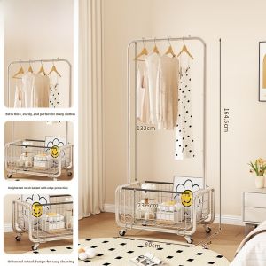 Modern Simple Bedroom Floor Clothes Hanger Indoor Mobile Storage Clothes Drying Rack Carbon Steel Frame Structure Home Furniture