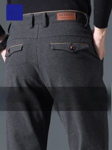 ROMON | Lormen Mens Casual Thickened Winter Business Pants Straight Leg Elastic Fashionable City Style Long Trousers For Young Men