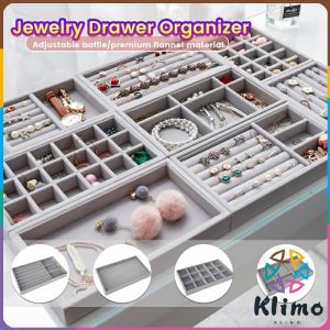 KLIMO Stackable Jewelry Drawer Organizer Velvet Trays Showcase Holder Dresser Insert Divider Storage for Necklace Ring Earring