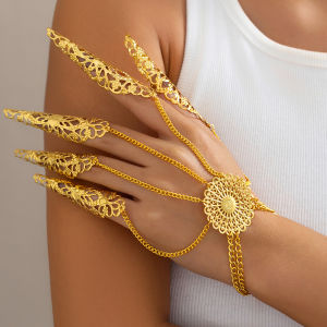 Ingemark | Vintage Goth Dubai Indian Hollow Finger Wrist Chain Bracelets for Women Wed Bridal Punk Nail Rings Bracelet Cosplay Hand Jewelry