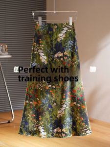 V.C.I | Visually Pleasing Monet Garden Oil Painting Style A-line Retro Fish Tail Skirt