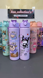 Botol Minum Kecil 850 ml Anak Aneka Karakter Labubu BPA FREE Dilengkapi Tali dan Sedotan