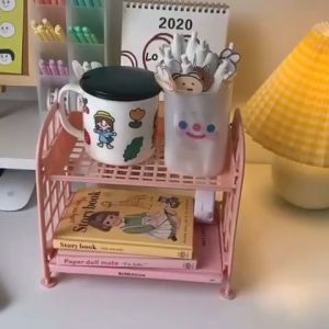 Rak Mini Plastik Susun 2 Tingkat untuk Penyimpanan Kosmetik Bumbu dan Peralatan Serbaguna