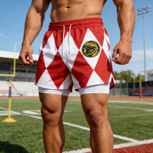 Bandai Periphery Power Rangers Mens Double Layer 2-in-1 Performance Gym Shorts Summer Quick-dry Comfy Lightweight Beach Shorts