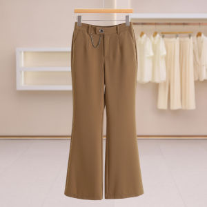 High Waist Flared Pants Pure Color Casual Trousers Chain Decoration Womens Spring Fashion Commute Style Polyester Spandex