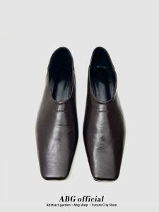 Abg Shop Korean Style Smoke Grey Flat Bottom Loafers Early Spring Commute Square Head Small Leather Shoes Retro Flats
