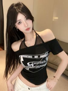 GUZILIAN | Spicy Short Uneven Korean Style T-Shirt Summer New Design Slimming Chain Trendy Commute Style Pear Shape Fit Round Neck Top