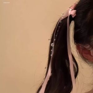 Ballet Bead Butterfly Knot Tassel New Style One Word Clip Beautiful Hair Decoration Unique Edge Clip Silk Ribbon Floating Ribbon