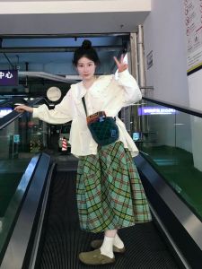 Váy Chữ a Cạp Cao Kẻ Caro Phong Cách Mỹ Cổ Điển Cho Nữ Mùa Thu Dài Vừa Phải Váy Công Sở