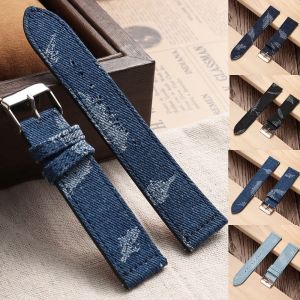 20mm 22mm Vintage Denim Nylon Sailcloth WatchBand Metal Pin Buckle Canvas Strap Quick Release Bracelet Smartwatch Soft Wristbelt