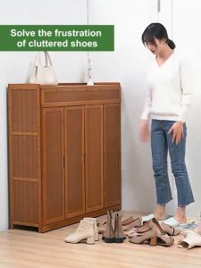 Elegant Bamboo Shoe Cabinet with Multi-Compartment and Doors 6/7/8 Layer Large Capacity Space-Saving Hall Stand New - Ships Fast