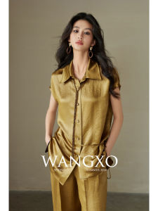 WANGXO | Bộ Quần Áo Dài Tay Chất Viscose Acetate Bóng Hai Mặt Giấy Satin Đặc Biệt Có Nếp Nhăn và Phủ Họa Tiết