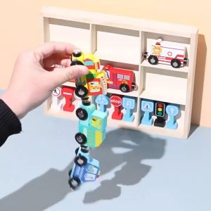 Wooden Toys for Kids Magnetic Toys Transportation Toy Set Gift Toys for Boys 2 years 3 years 4 years Ambulance Fire Truck Cement Mixer