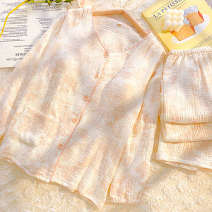 ชุดนอนผ้าสาลูผ้าฝ้ายแท้สำหรับผู้หญิงชุดใส่ในบ้านมีฟองน้ำเสริมทรวงอกสำหรับฤดูใบไม้ผลิและฤดูใบไม้ร่วงผ้าฝ้ายแท้แขนยาวผ้าฝ้ายสองชั้นแนวสวยหวานใส่ไปข้างนอกได้สำหรับฤดูร้อน