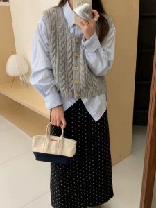 Áo Len Cardigan Dệt Kim Cổ Vuông Màu Be Ngắn Cho Nữ Mùa Xuân Thu Cao Cấp Áo Len Chui Đầu Không Tay Cổ Tròn