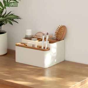ฟิลเลอร์กล้ามเป๊ะ กล่องใส่ทิชชู่ฝาไม้กล่องเก็บของอเนกประสงค์ - White