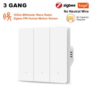 Tuya Smart Zigbee Switch Human Motion Sensor Switch No Neutral Wire Required 1/2/3 Gang Smart Home Support Alexa Google Home