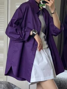 Loose Fit Long Sleeve Purple Shirt Womens Autumn New Style Fashionable Casual Outerwear Polo Collar Classic Shape Top