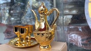 Bộ ly rượu 3 chén bằng đồng mạ 24K hầu đồng