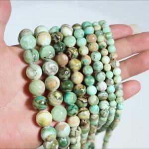 1 Strand Green Patterned Natural Stone Beads 4-12mm Round Stone Spacers Beads for Jewelry Making DIY Handmade Bracelet Supplies