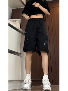 กางเกงขาสั้นทำงานสไตล์อเมริกันสำหรับผู้ชาย กางเกงขายาวครึ่งแข้ง ทรงหลวม ทรงเข้ารูป สไตล์ลำลอง กางเกงขายาวขากว้าง ผ้าโพลีเอสเตอร์ ฤดูร้อน