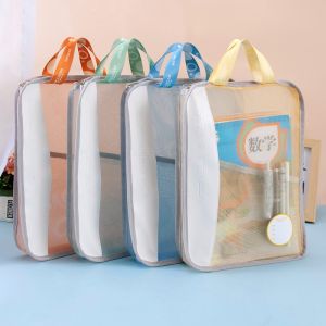 Túi Đựng Sách Học Tập Lưới Cầm Tay Dạng Khóa Kéo Trong Suốt Túi Đựng Sách A4 Túi Đựng Tài Liệu Văn Phòng Phẩm