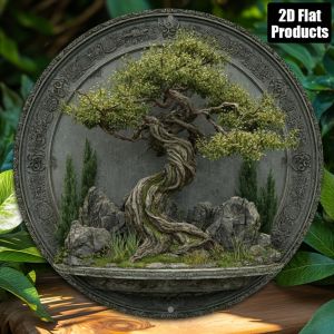 1PC 2D 8x8 Inch Round Tree Theme Aluminum Metal Sign - Rustic Wall Art for Home Bar Office Decor Holiday Gift