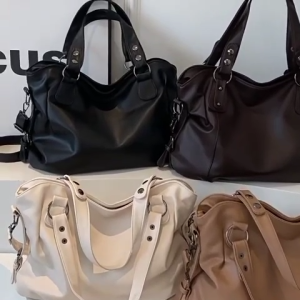 Tas Selempang Wanita Elegan Desain Korea Kulit Imitasi Warna Arang/Maroon