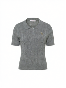 Summer Fashion Minimalist Solid Color Polo Collar Womens Knitted Shirt