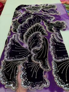 Elegant French Mesh Beads Embroidery Sequins Lace Fabric African Nigerian Beaded Tulle Lace Fabrics For Wedding AT2838